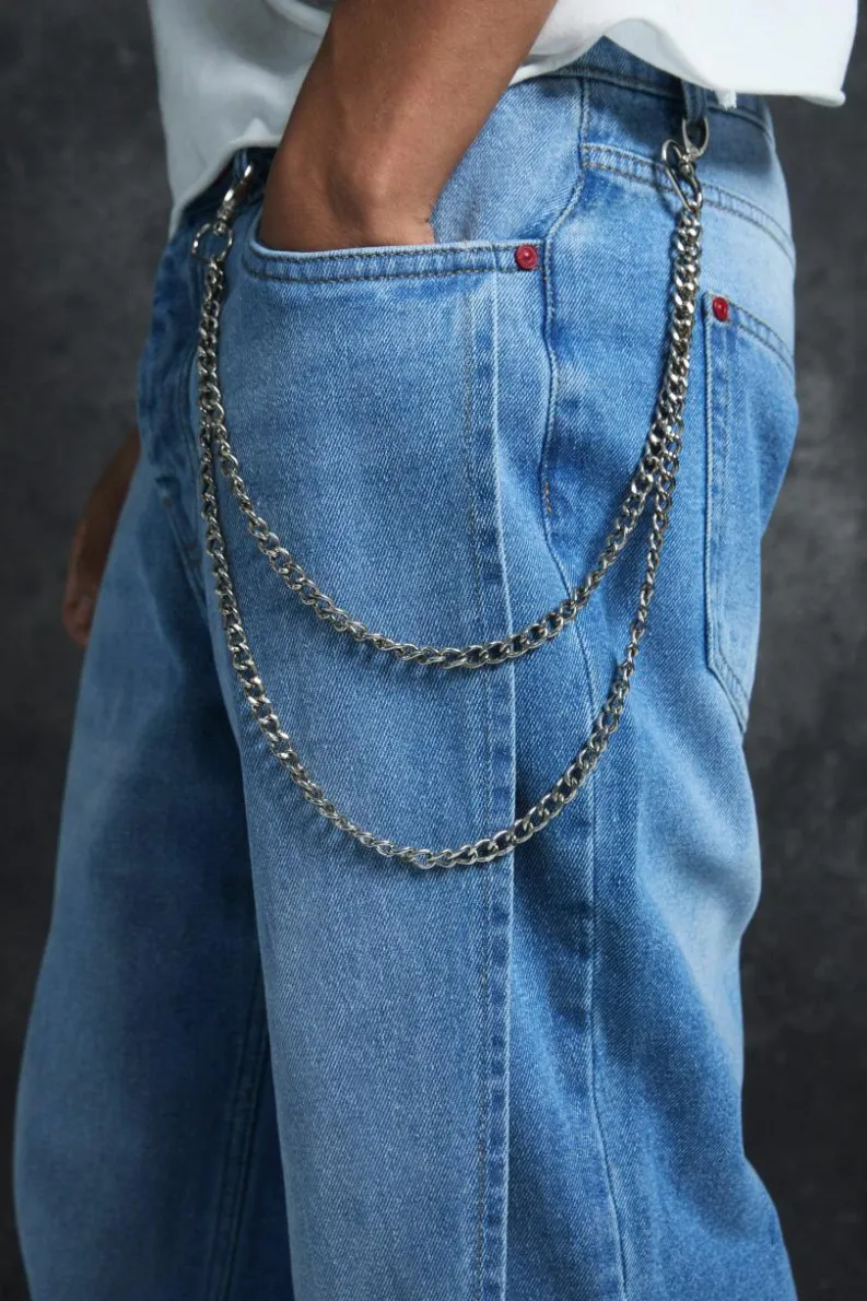Best boohooMAN Trippie Redd Relaxed Rigid Gusset Panel Denim Jeans light blue