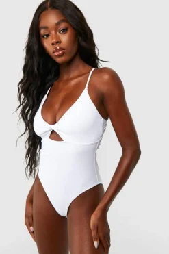 Cheap boohoo Twist Front Swimsuit white