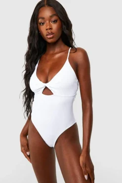 Cheap boohoo Twist Front Swimsuit white