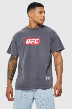 Fashion boohooMAN Ufc Washed License T-shirt charcoal