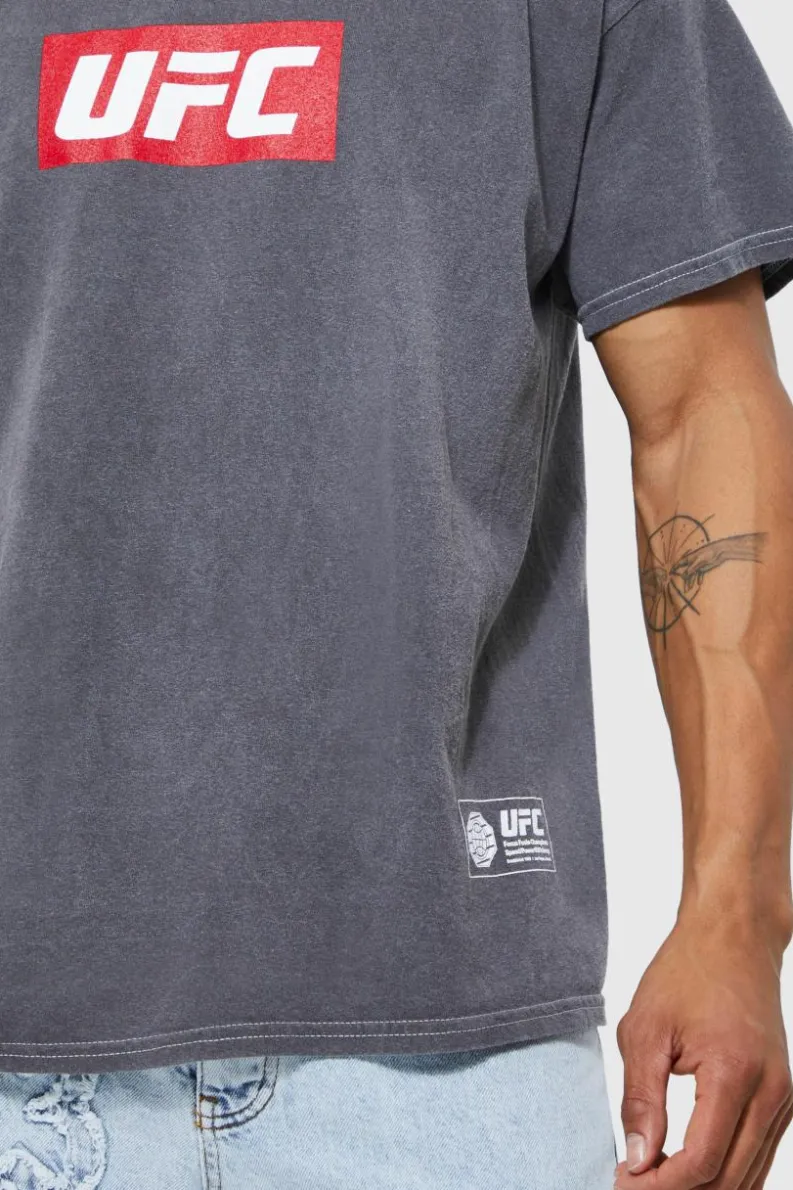 Fashion boohooMAN Ufc Washed License T-shirt charcoal