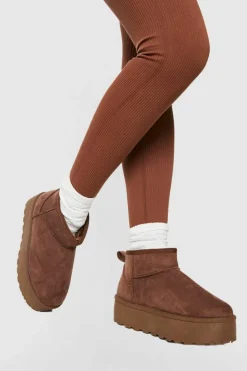 Store boohoo Ultra Mini Platform Faux Fur Lined Boots chocolate