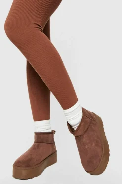 Store boohoo Ultra Mini Platform Faux Fur Lined Boots chocolate