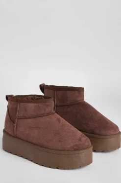 Store boohoo Ultra Mini Platform Faux Fur Lined Boots chocolate