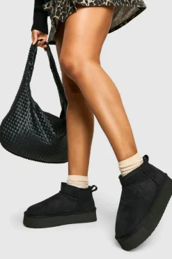 Flash Sale boohoo Ultra Mini Platform Faux Fur Lined Boots black