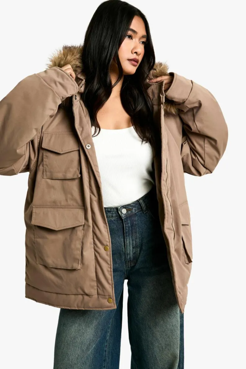 Shop boohoo Utility Pocket Parka camel
