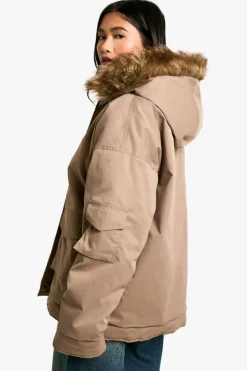 Shop boohoo Utility Pocket Parka camel
