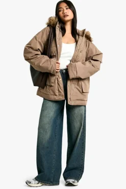 Shop boohoo Utility Pocket Parka camel