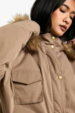 Shop boohoo Utility Pocket Parka camel