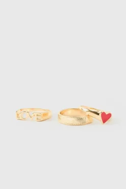 Outlet boohooMAN Valentines Rings In 3 Pack gold