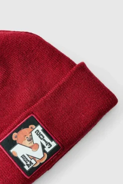 New boohooMAN Varsity Bear Graphic Beanie red