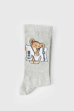 Outlet boohooMAN Varsity Teddy Bear Sports Socks grey