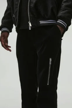 Flash Sale boohooMAN Velour Fixed Waist Rigid Slim Stacked Trouser black