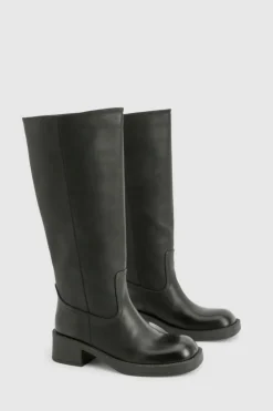 Cheap boohoo Vintage Look Burnished Toe Column Knee High Boot black