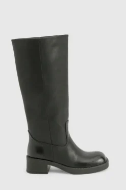 Cheap boohoo Vintage Look Burnished Toe Column Knee High Boot black