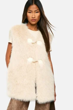 Cheap boohoo Vintage Look Faux Fur Toggle Detail Oversized Gilet sand