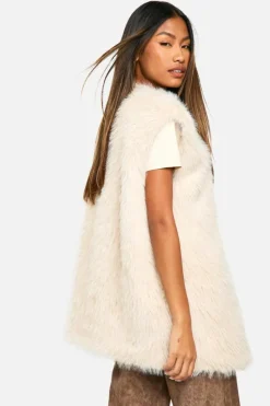 Cheap boohoo Vintage Look Faux Fur Toggle Detail Oversized Gilet sand