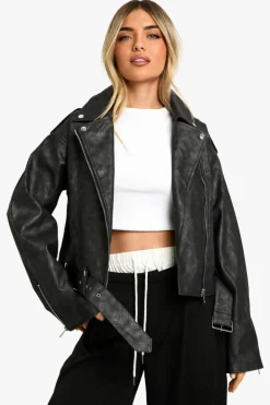 Best Sale boohoo Vintage Look Faux Leather Biker Jacket grey