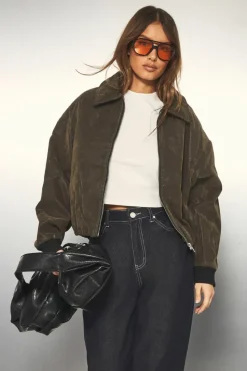 Cheap boohoo Vintage Look Faux Leather Bomber Jacket brown
