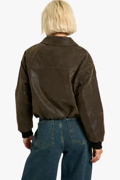 Cheap boohoo Vintage Look Faux Leather Bomber Jacket brown