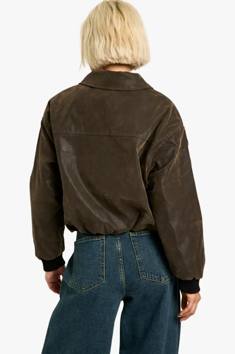 Cheap boohoo Vintage Look Faux Leather Bomber Jacket brown