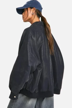 Best Sale boohoo Vintage Look Faux Leather Oversized Bomber Jacket dark blue