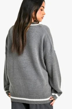 New boohoo V neck contrast trim jumper grey