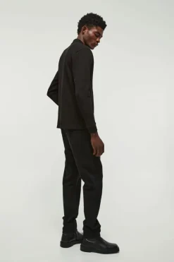 Discount boohooMAN V Neck Long Sleeve Jacquard Polo black