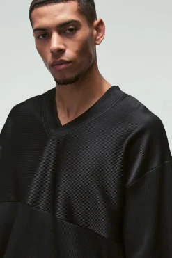 Outlet boohooMAN V-Neck Pleated Jersey T-shirt black