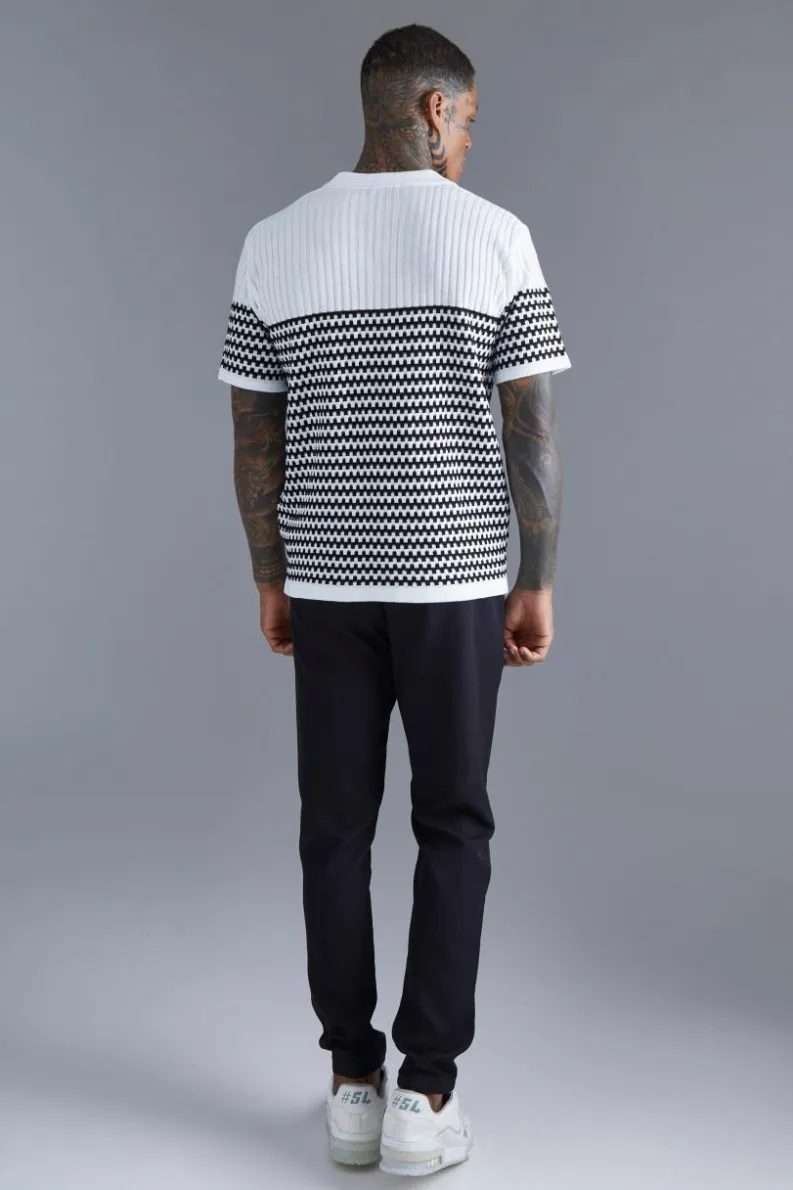 Outlet boohooMAN V Neck Striped Knitted Polo white