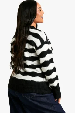 Best boohoo V Neck Strip Oversized Knitted Jumper black
