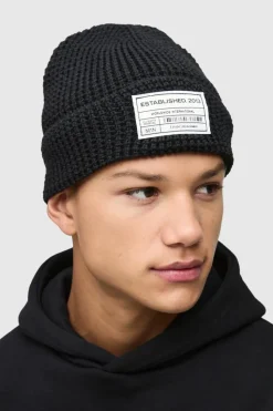 Flash Sale boohooMAN Waffle Knit Tab Beanie black