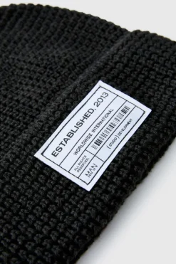 Flash Sale boohooMAN Waffle Knit Tab Beanie black