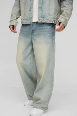 New boohooMAN Washed Baggy Fit Jeans stonewash