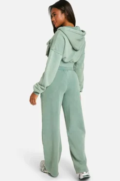 Cheap boohoo Washed Cargo Pocket Boxy Crop Hooded Tracksuit khaki
