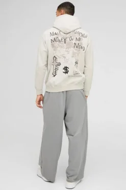 Flash Sale boohooMAN Washed Cross Renaissance Graphic Hoodie stone