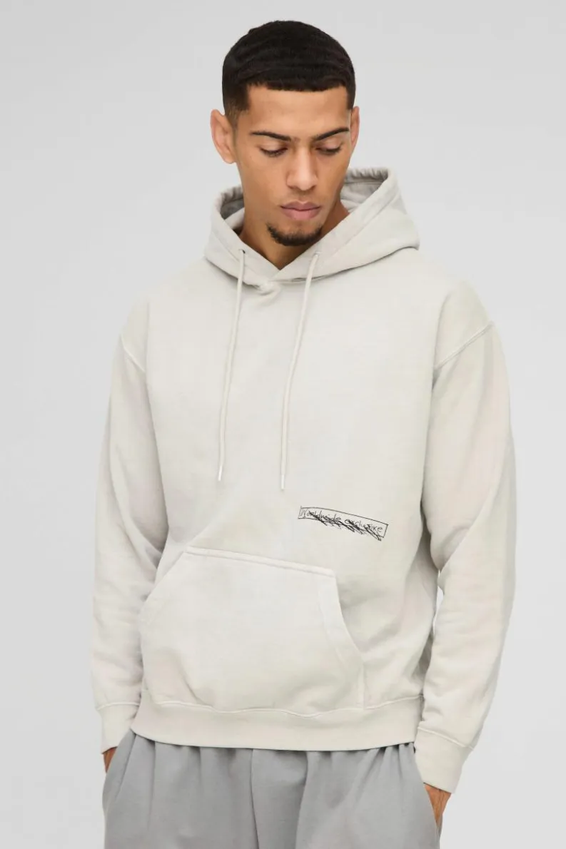 Flash Sale boohooMAN Washed Cross Renaissance Graphic Hoodie stone