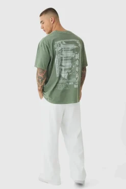 Outlet boohooMAN Washed Japan Back Print T-Shirt sage
