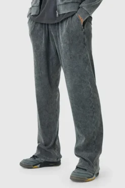 Sale boohooMAN Washed Rib Straight Leg Jogger charcoal