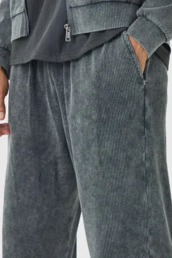 Sale boohooMAN Washed Rib Straight Leg Jogger charcoal