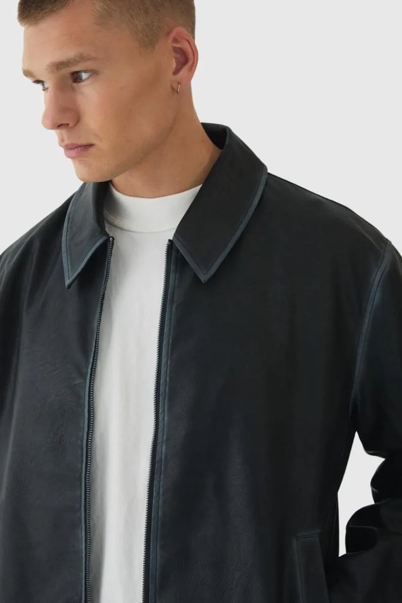 Flash Sale boohooMAN Washed Seam PU Biker Jacket In black