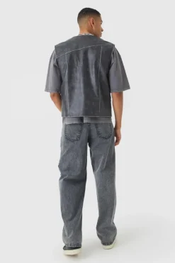 Cheap boohooMAN Washed Seam PU Vest In black