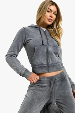 Best boohoo WASHED SHRUNKEN ZIP THROUGH FITTED HOODIE charcoal