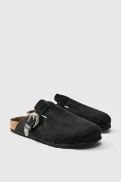 New boohooMAN Western Buckle Mule In black