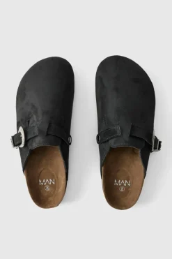 New boohooMAN Western Buckle Mule In black