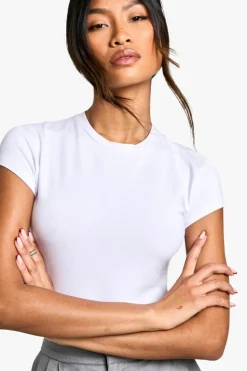 Clearance boohoo Basic Cotton Cropped Baby T-shirt white
