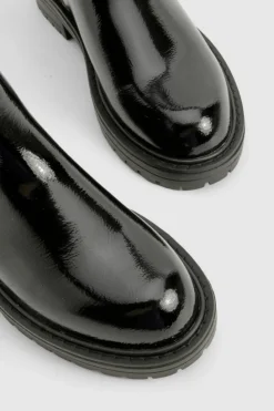 Hot boohoo Wide Fit Ankle Detail Textured Patent Chelsea Boots black