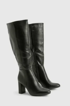 Flash Sale boohoo Wide Fit Block Heel Knee High Pull On Boots black