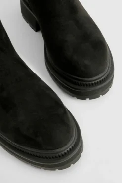 Store boohoo Wide Fit Buckle Detail Chunky Knee High Boots black