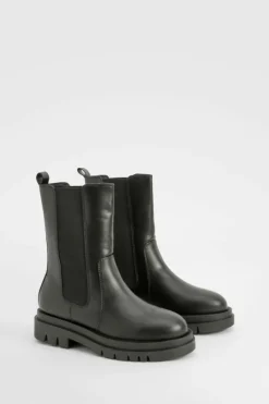 Outlet boohoo Wide Fit Calf High Chunky Sole Chelsea Boots black